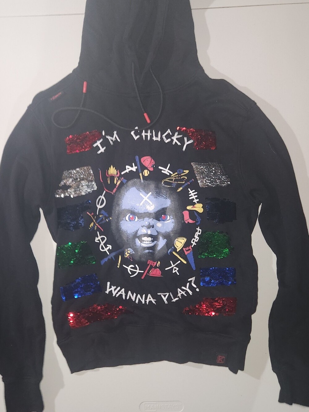 DeKryptic Chucky I Wanna Play Hoodie With Multicolor Sequins Size Medium Men